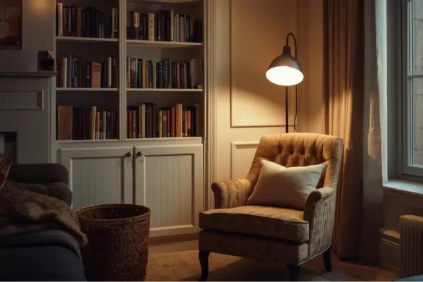 Decoração de cantinho de leitura na sala para quem não tem quarto extra e ama livros