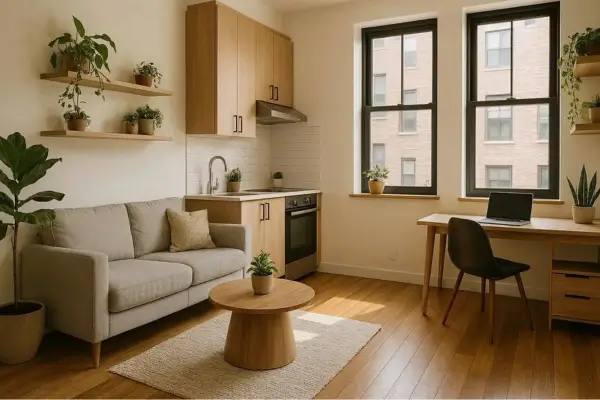 Decoração aconchegante para kitnet pequena de quem trabalha em home office e precisa relaxar